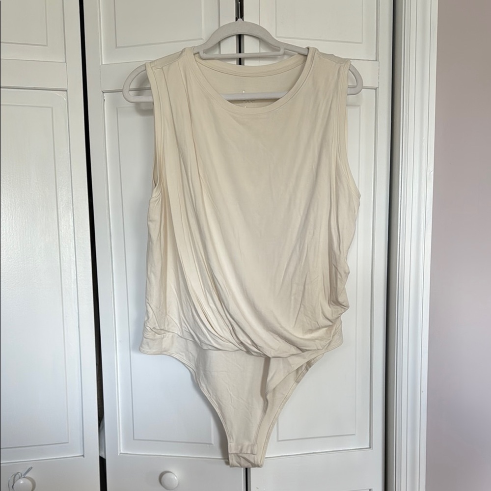 A New Day Cream Asymmetrical Ruched Bodysuit